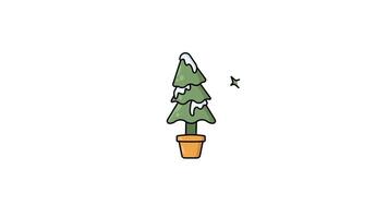 winter pine tree animated icon illustration motion graphic design, simple winter season cartoon on alpha channel and loopable element video