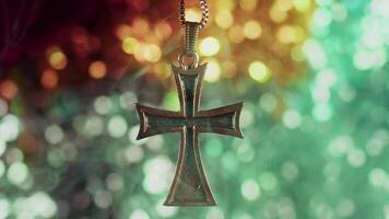 Christian Religion Symbol Cross for Pray and Colorful Bokeh Behind video