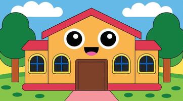 A cartoon house with eyes and a smile vector