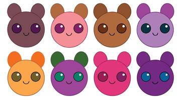 A set of eight different colored bunny faces vector