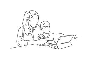 Student learning concept. Single line draw design graphic illustration. vector