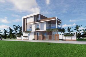 modern house on animation render video