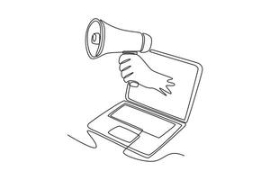 Digital marketing concept. Single line draw design graphic illustration. vector