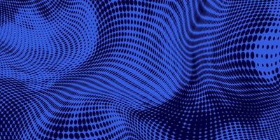 Flowing Abstract Halftone with Deep Blue and Black Waves. Twisted and dynamic texture ideal for modern, tech-inspired designs, posters, flyers, music cards. vector
