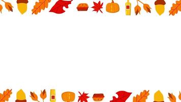 Thanksgiving animated background of autumn leaves, cakes, acorns and drinks falling on a greenscreen background video