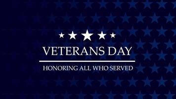 Animated background for congratulations on Veterans Day with a blue background and stars. Veterans Day text animation to remember the soldiers video