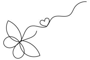 Butterfly one line drawing and outline continuous icon design vector