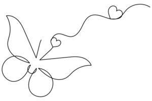 Butterfly one line drawing and outline continuous line icon design vector