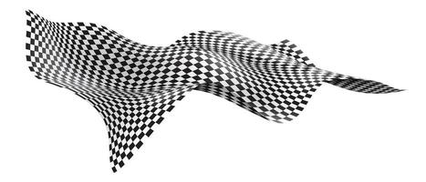 Abstract checkered flag black white lines wave curve movement 3D style background vector