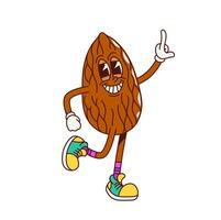 Groovy almond nut retro cartoon funky character vector