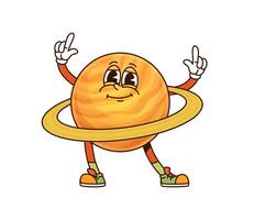 Saturn Solar system groovy planet retro character vector