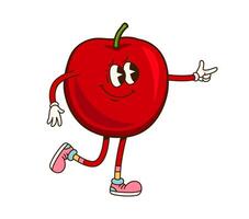 Groovy apple fruit character in retro cartoon vector