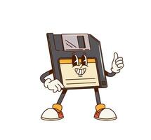 Groovy computer floppy disk diskette character vector