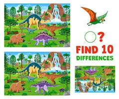 Find ten differences between prehistoric dinosaurs vector