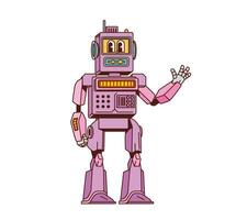Cartoon retro groovy robot character with antenna vector