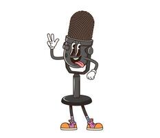 Cartoon groovy microph retro vintage character vector