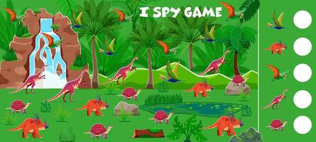 I spy game worksheet with funny prehistoric dino vector