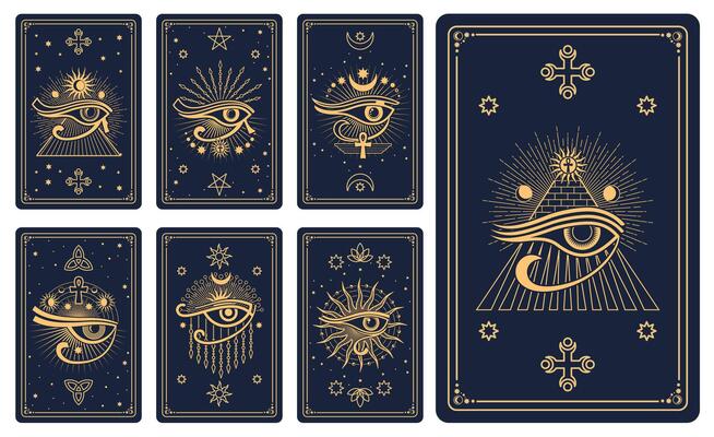 Magic tarot cards with esoteric and occult symbols