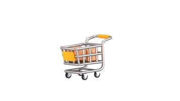 3D Shopping cart and cardboard box icon animation, Fast delivery concept from online store, logistics package delivery animation, Cargo box icon on shopping cart 3d render icon animation video
