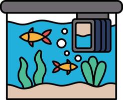 A cartoon drawing of a fish tank with two fish swimming in it vector