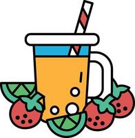 A cartoon drawing of a cup of juice with a straw and a strawberry on top vector