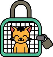 A cartoon cat is sitting in a cage with a lock on the door vector