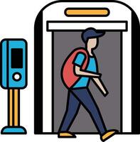 A man walks through a security checkpoint with a backpack vector