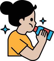 A girl is drinking from a bottle vector