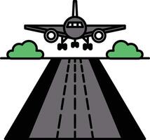 A cartoon airplane is flying over a road with trees in the background vector