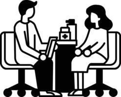A man and a woman are sitting in chairs in front of a table vector