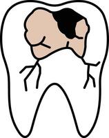 A cartoon of a tooth with a hole in it vector