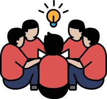 A group of people sitting together and one of them has a light bulb on his head vector