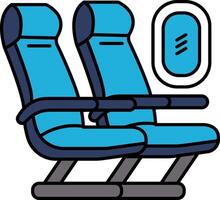 A cartoon drawing of two blue airplane seats with a window in the middle vector