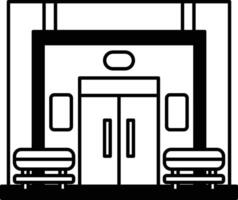 A black and white building with a sign on the door vector