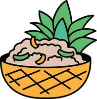 A pineapple is sitting on top of a bowl of food vector