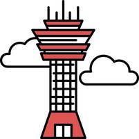 A tall red building with a white cloud in the background vector
