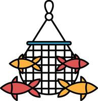 A fishing net with a bunch of fish in it vector