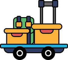 A luggage cart with two suitcases and two boxes vector