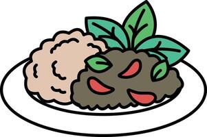 Illustration of stir-fried basil in line drawing style vector