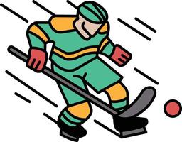 A hockey player is skating with a hockey stick and a ball vector