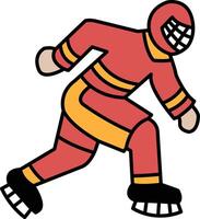 A cartoonish figure in a red and orange outfit is running on ice skates vector