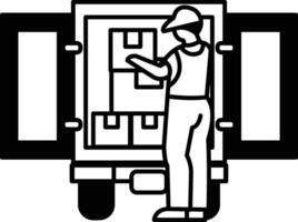 A man is standing in front of a truck with boxes vector