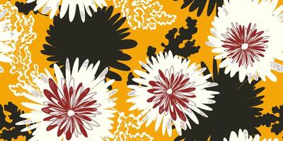 a yellow and black floral pattern on a yellow background vector