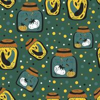 a pattern with jars and spiders on it vector
