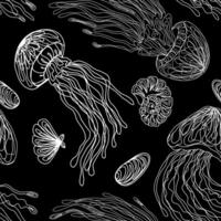 seamless pattern with jellyfish and sea creatures vector