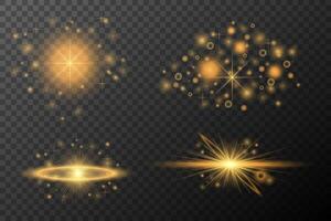 Light Effects Set Golden isolated flare, explosion, shiny dust line vector