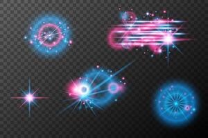 set of blue and pink fireworks on background vector