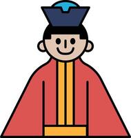 A cartoonish drawing of a man wearing a robe and a hat vector