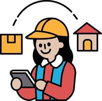 A woman is holding a tablet and smiling vector