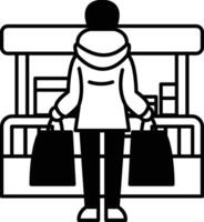 A man is standing in front of a grocery store with a jacket on vector